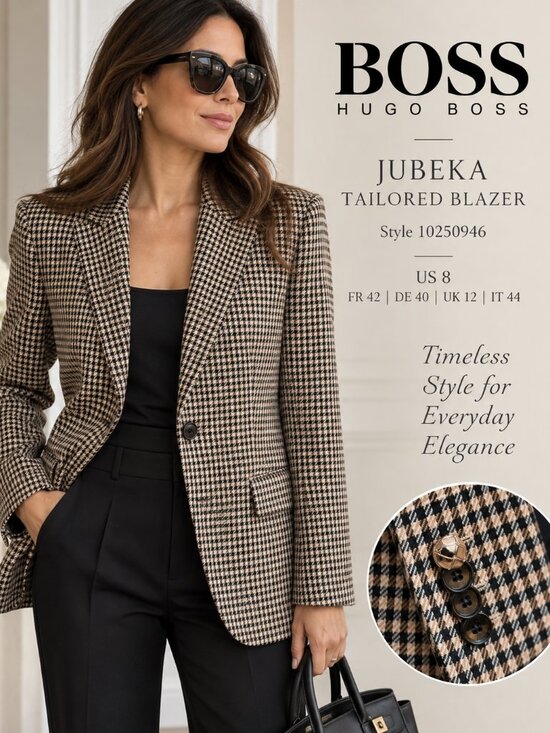 Boss Jackets & Blazers - Never worn BOSS Jubeka 10250946 Houndstooth Check Blazer — Women’s US 8